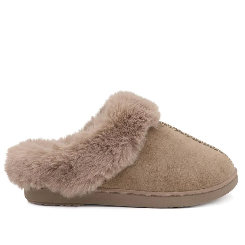 Luxury Faux Fur Lined Mule Slippers - GALOP44003 / 330 002 - Taupe