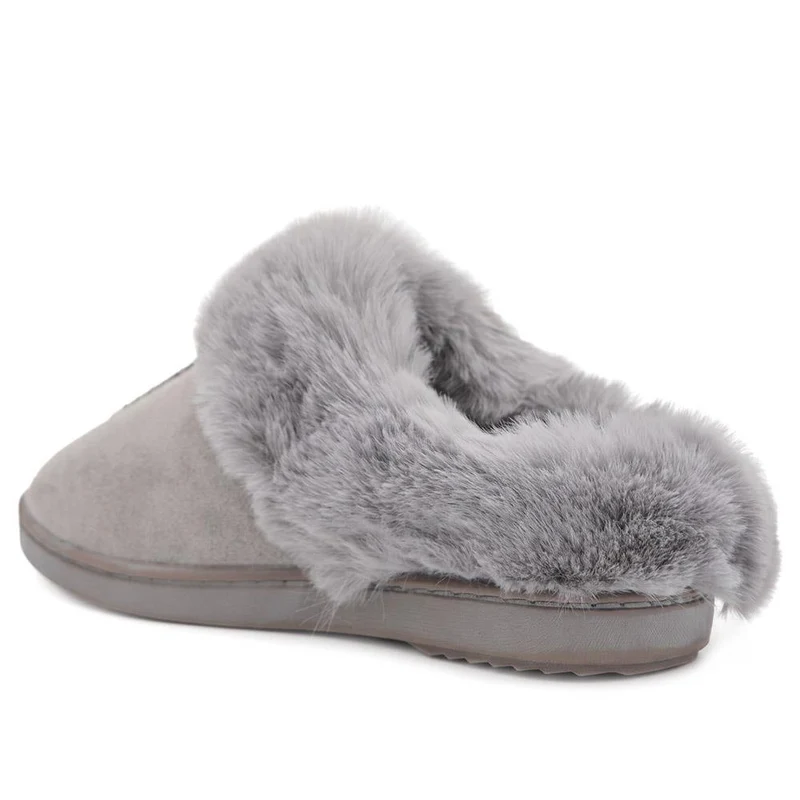 Luxury Faux Fur Lined Mule Slippers - GALOP44003 / 330 002 - Grey