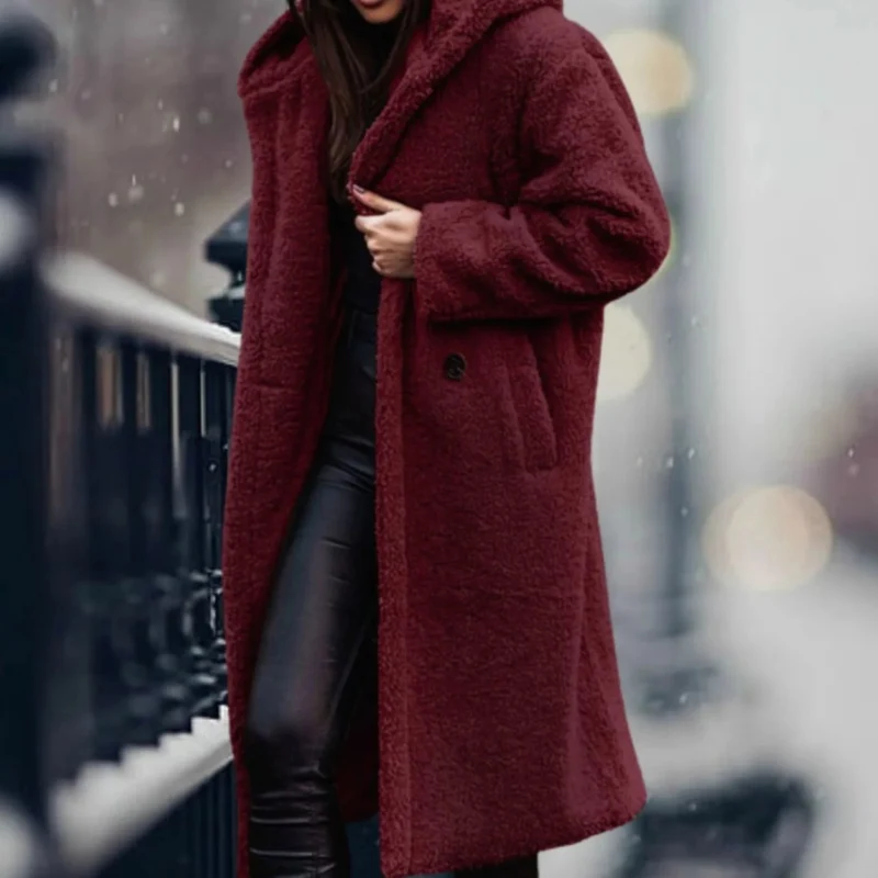 Nola | Damen Kunstpelzmantel mit Kapuze und Offener Front