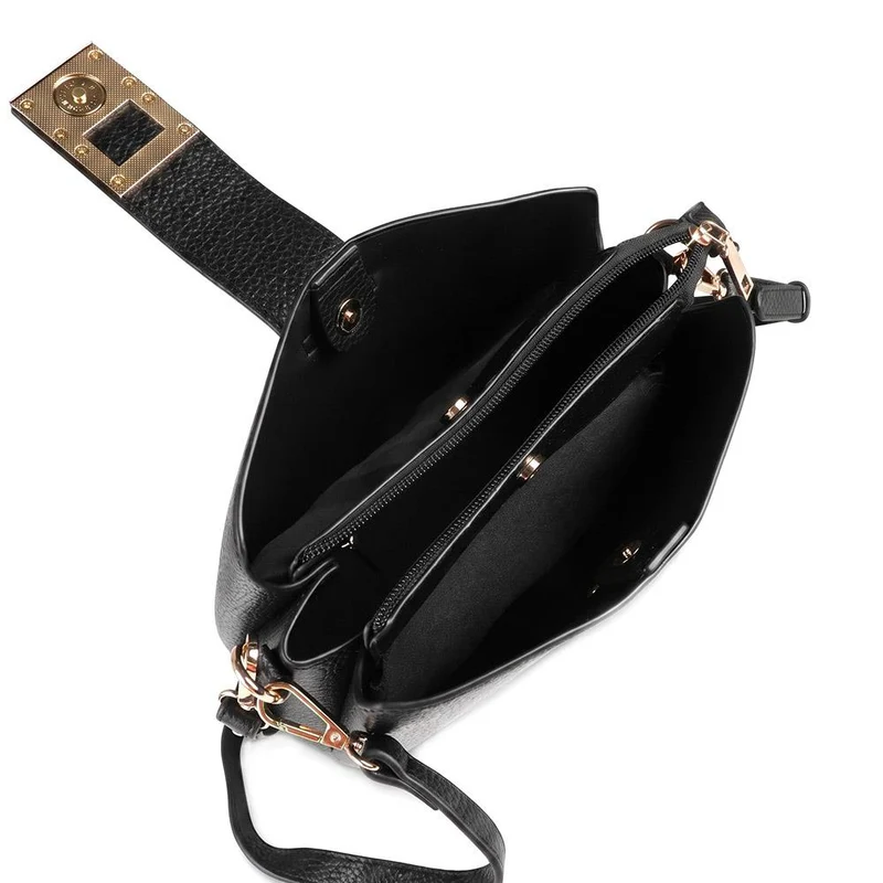 Faux Leather Daily Crossbody Bag - HETIA44004 / 329 962 - Black