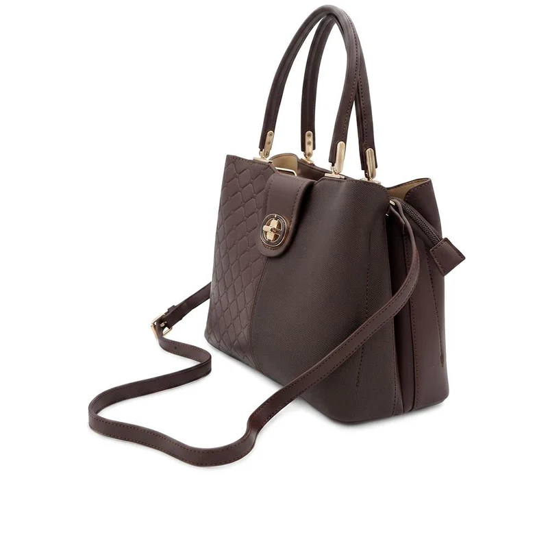 Bellissimo Mixed Finish Handbag - BELHETIA44021 / 330 180 - Chocolate