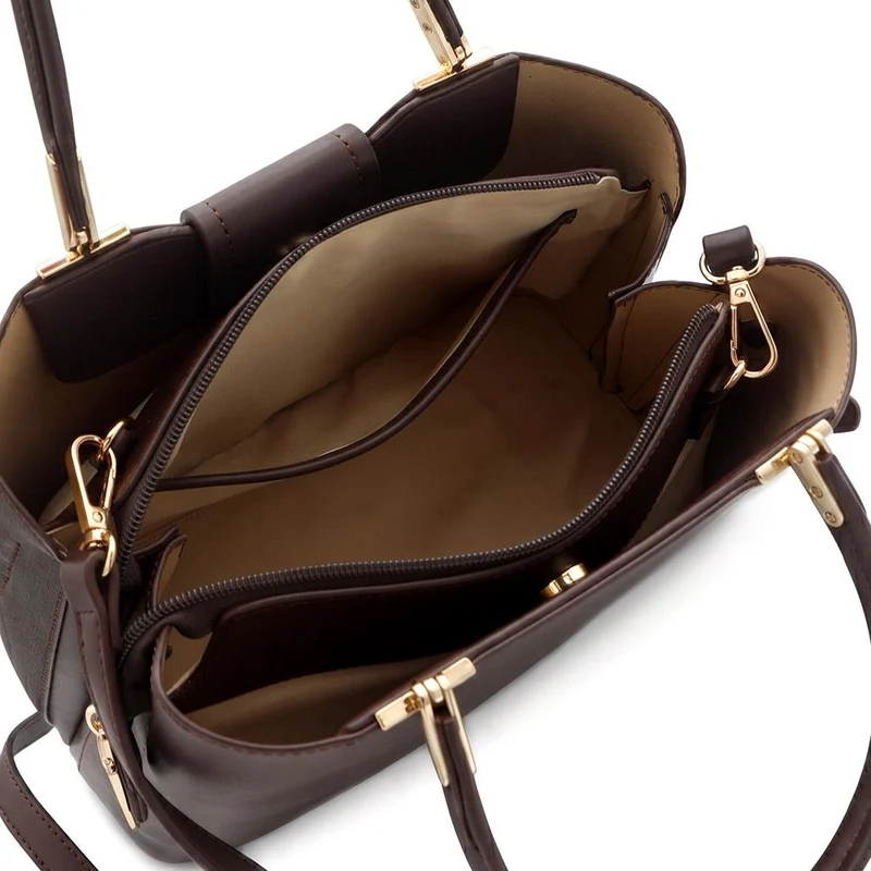 Bellissimo Mixed Finish Handbag - BELHETIA44021 / 330 180 - Chocolate