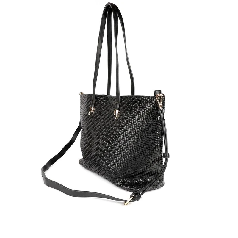 Woven Zip Close Shoulder Bag - BELHETIA44016 / 330 178 - Black