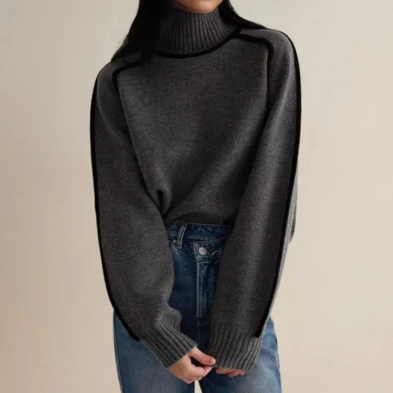 Leontine | Damen Rollkragenpullover mit Streifen und Weitem Schnitt