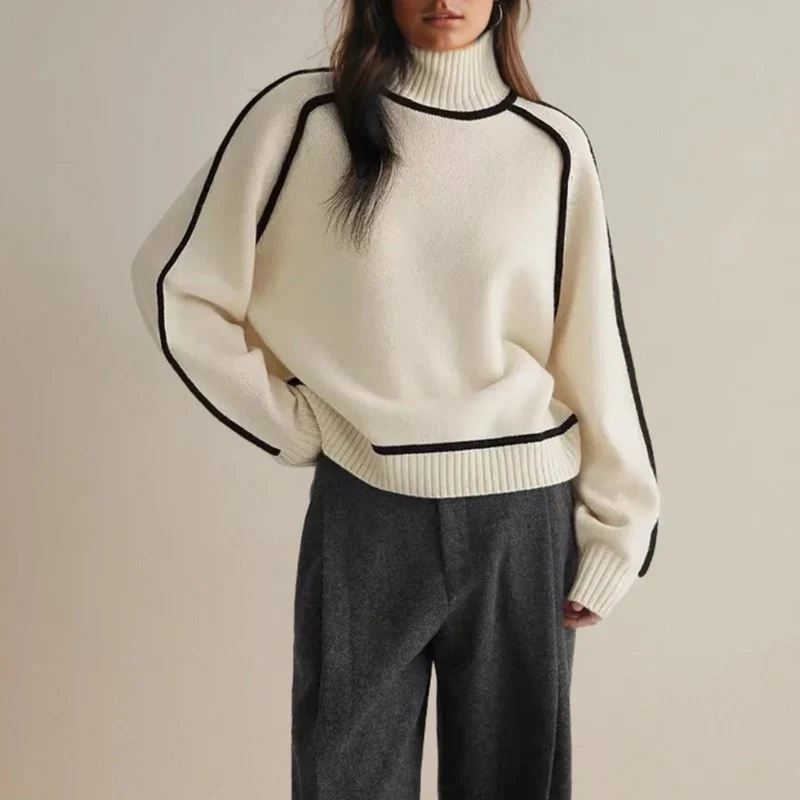 Leontine | Damen Rollkragenpullover mit Streifen und Weitem Schnitt