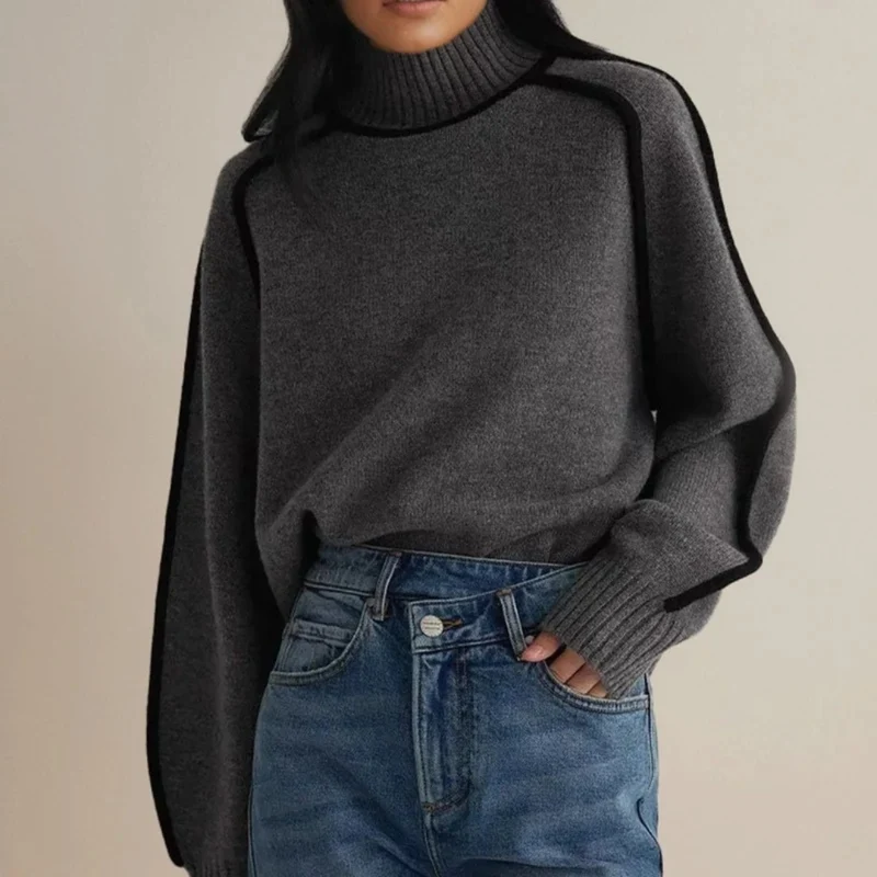 Leontine | Damen Rollkragenpullover mit Streifen und Weitem Schnitt