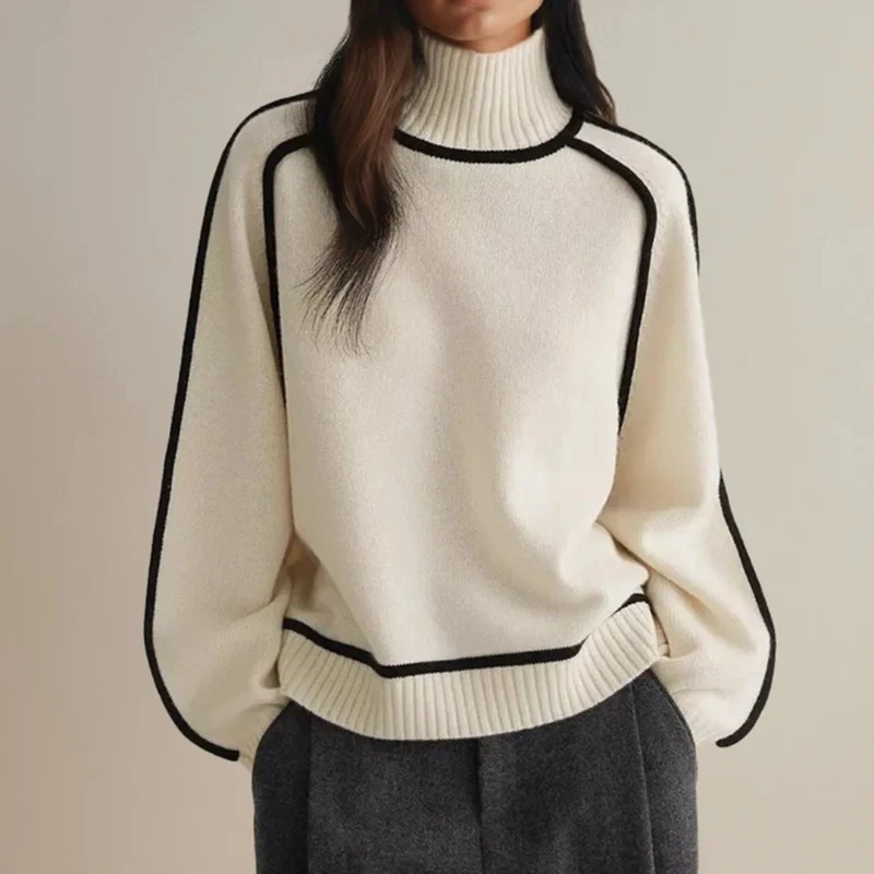 Leontine | Damen Rollkragenpullover mit Streifen und Weitem Schnitt