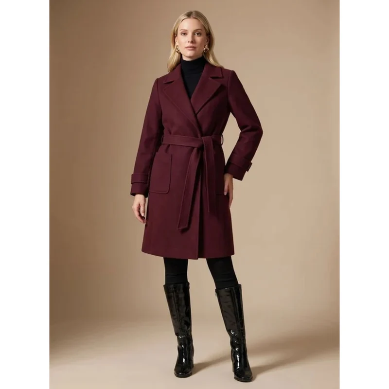 Niva | Damen Bordeaux Winterjacke mit Gürtel