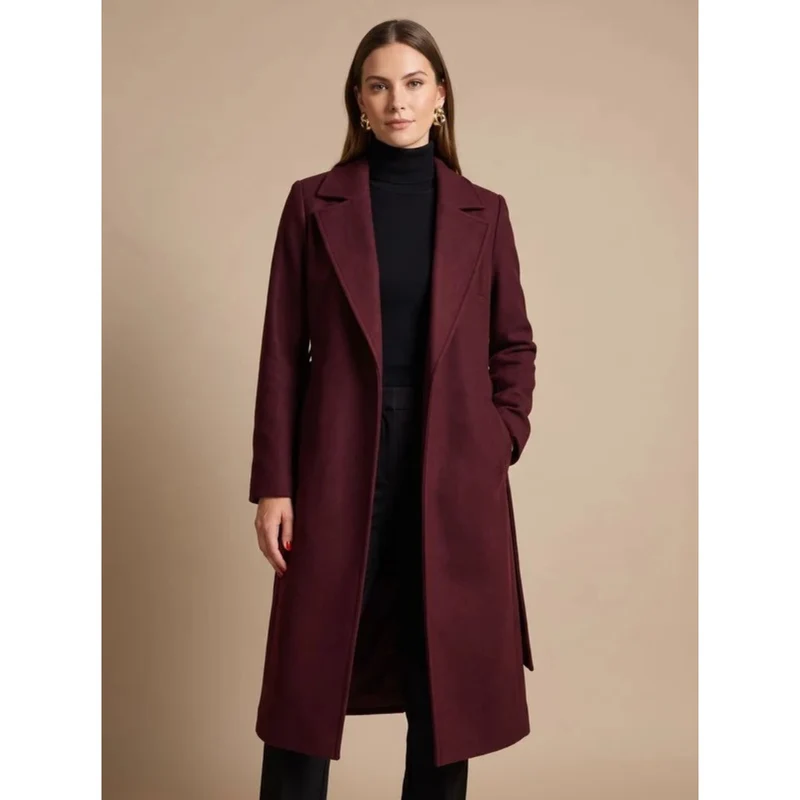 Niva | Damen Bordeaux Winterjacke mit Gürtel