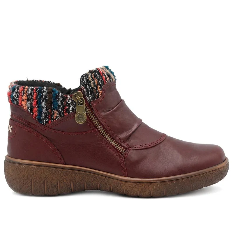 Loretta Knitted Cuff Zip-Up Boots - HAK42005 / 328 443 - Burgundy