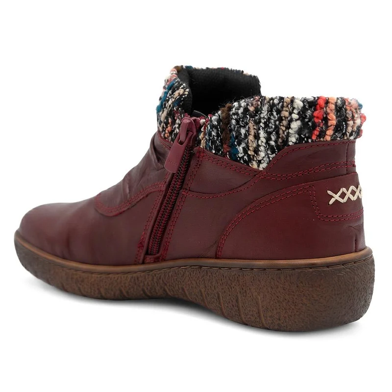 Loretta Knitted Cuff Zip-Up Boots - HAK42005 / 328 443 - Burgundy