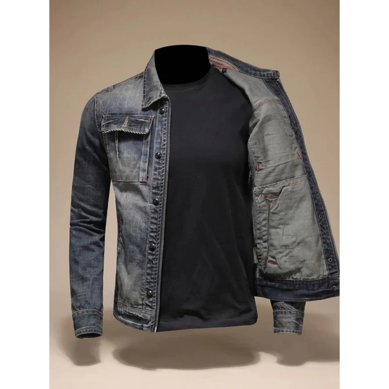 Matteo | Herren Dunkelgraue Denim Jacke mit Reißverschluss und Stil