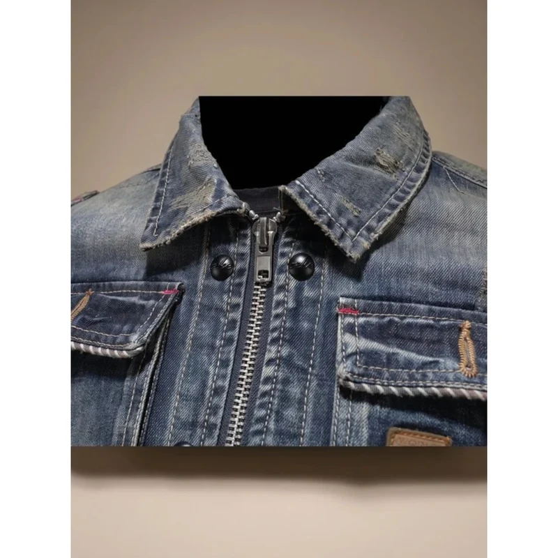 Matteo | Herren Dunkelgraue Denim Jacke mit Reißverschluss und Stil