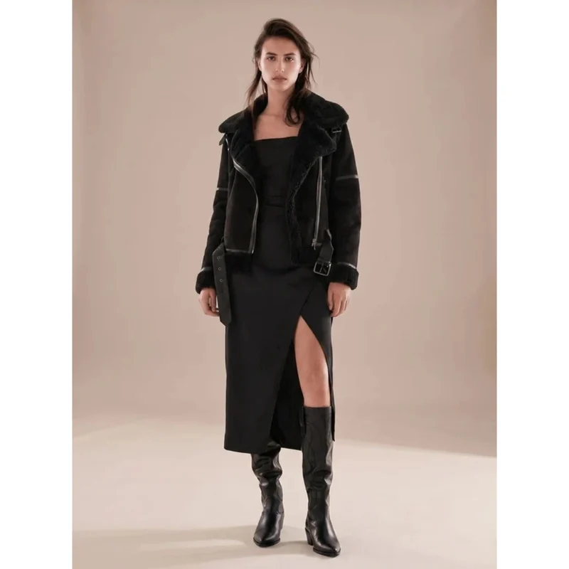 Aurea | Damen Winterjacke mit Gürtel und Teddy Details