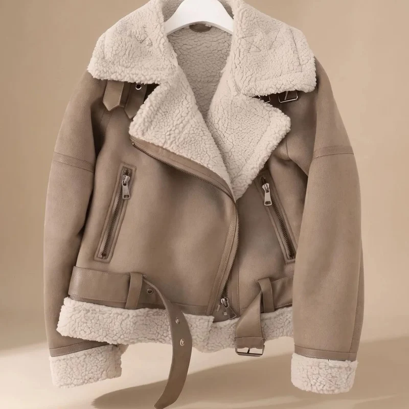 Aurea | Damen Winterjacke mit Gürtel und Teddy Details