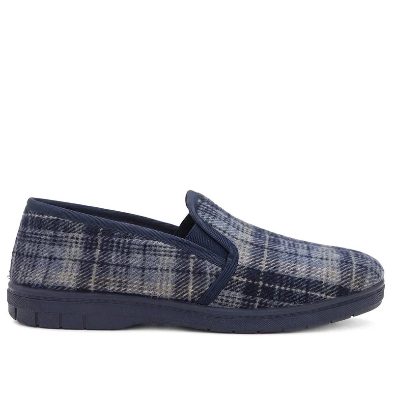 Warm Lined Tartan Full Slippers - BONAD44005 / 330 303 - Navy Multi