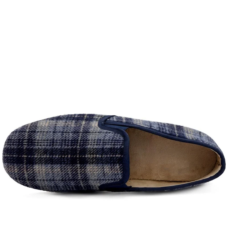 Warm Lined Tartan Full Slippers - BONAD44005 / 330 303 - Navy Multi
