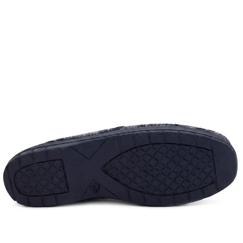 Warm Lined Tartan Full Slippers - BONAD44005 / 330 303 - Navy Multi