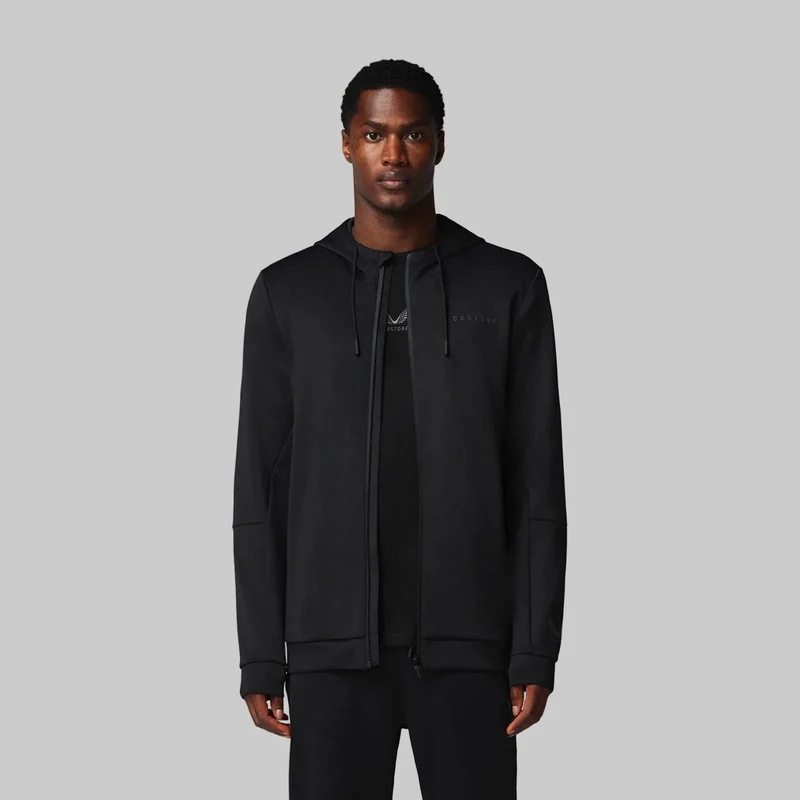 Castore Herren Flex Kapuzenpullover mit durchgehendem Reißverschluss | Schwarz/Gunmetal