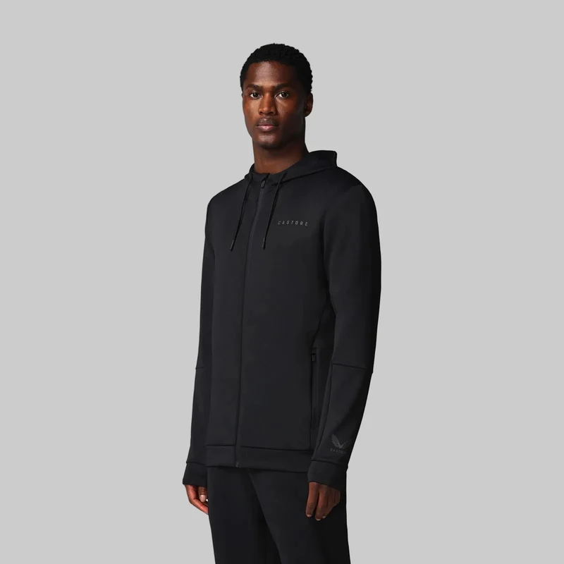 Castore Herren Flex Kapuzenpullover mit durchgehendem Reißverschluss | Schwarz/Gunmetal