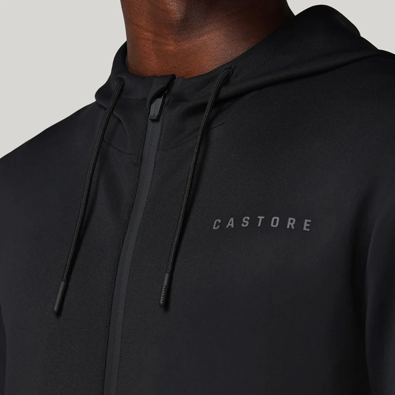 Castore Herren Flex Kapuzenpullover mit durchgehendem Reißverschluss | Schwarz/Gunmetal