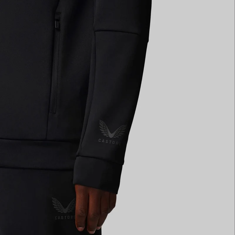 Castore Herren Flex Kapuzenpullover mit durchgehendem Reißverschluss | Schwarz/Gunmetal