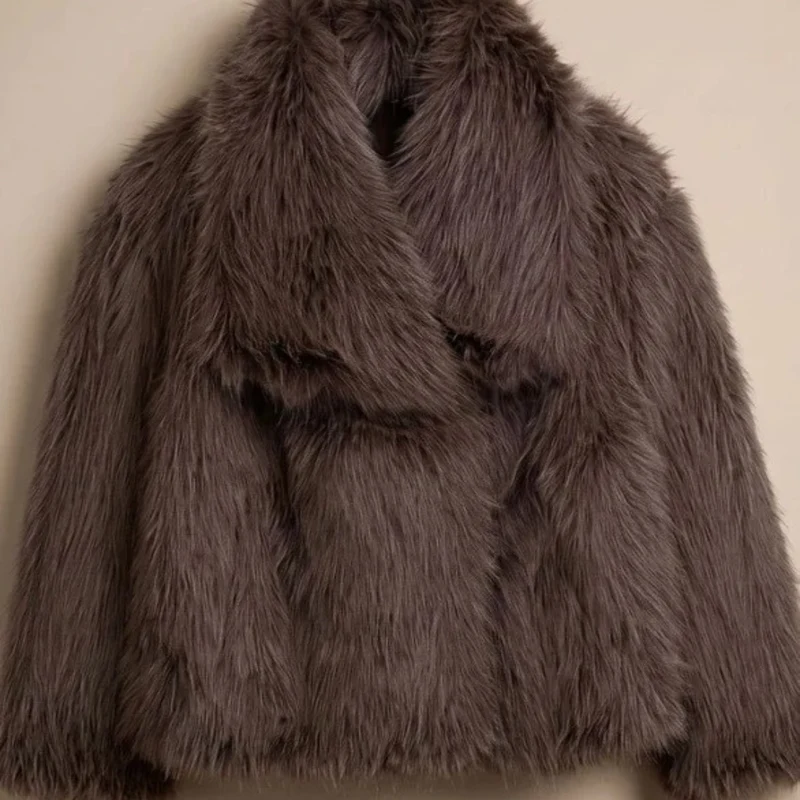 Neva | Damen Kunstpelzmantel mit Weitem Kragen und Langarm