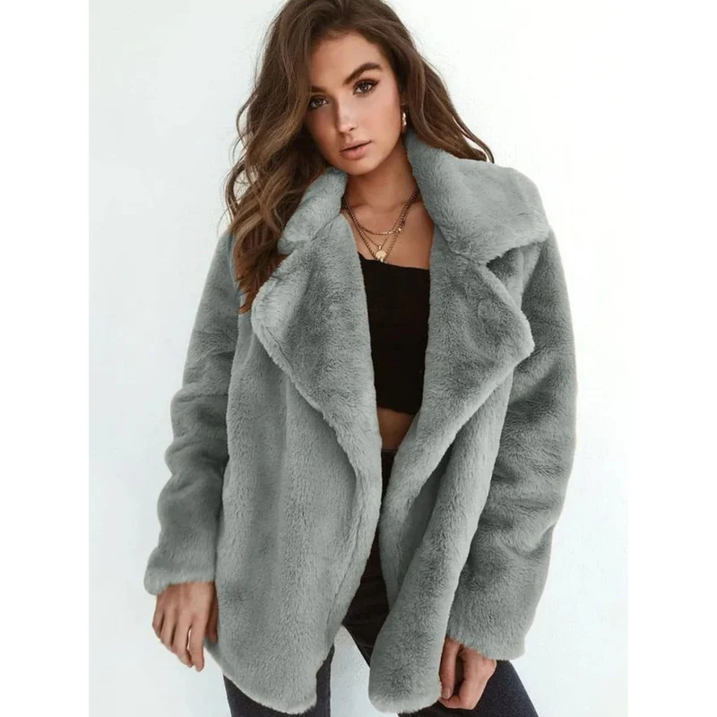 Linnea | Damen Kunstpelzmantel mit Teddy, Kragen und Langarm