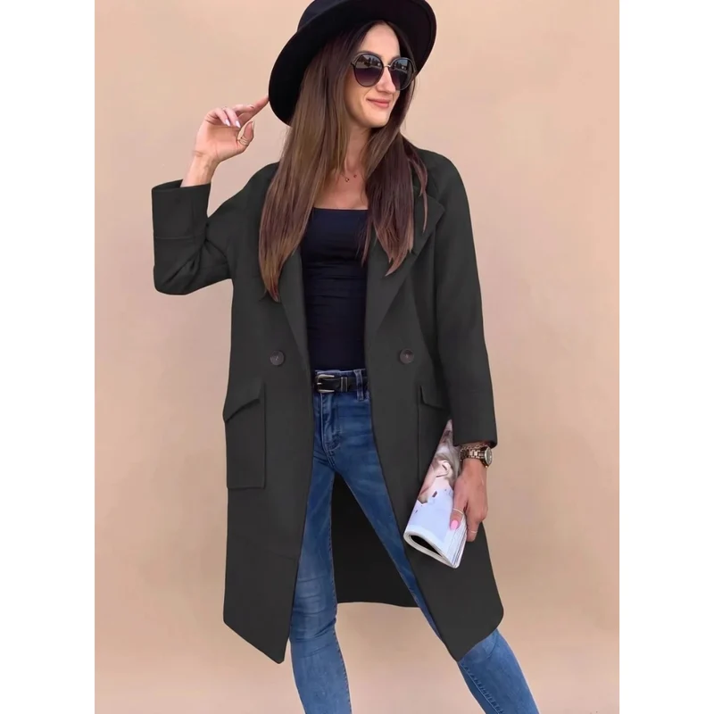 Wiebke | Damen Trenchcoat in Langer Form mit Kragen, Knöpfen und Taschen