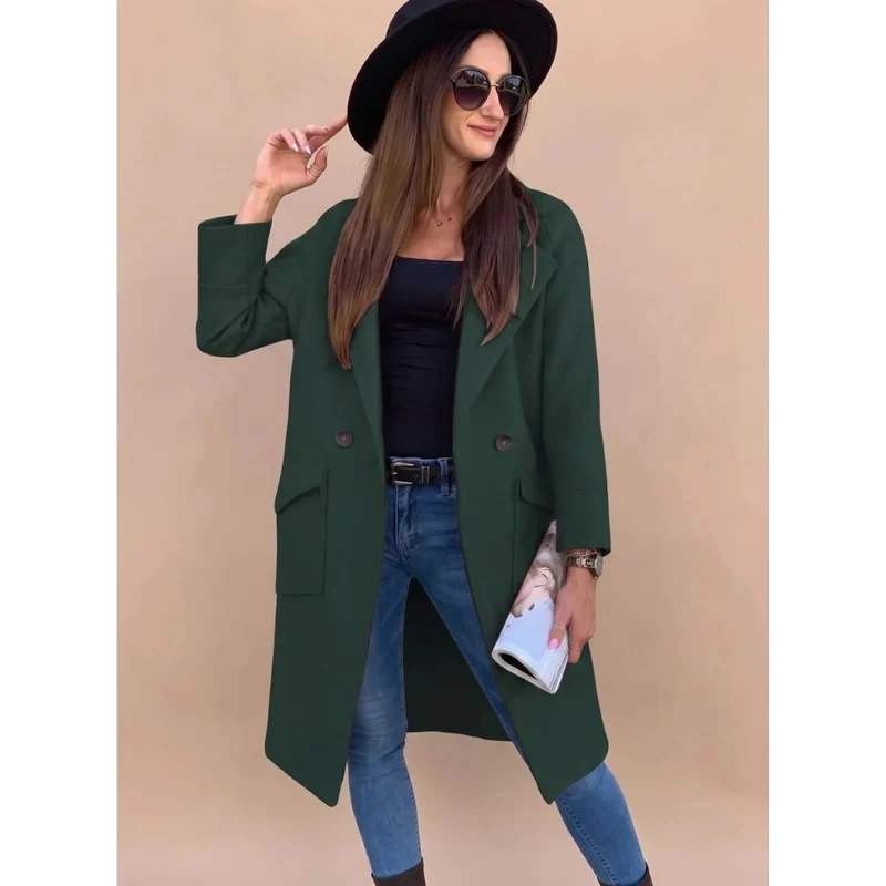 Wiebke | Damen Trenchcoat in Langer Form mit Kragen, Knöpfen und Taschen
