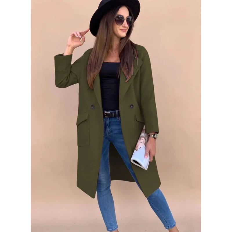 Wiebke | Damen Trenchcoat in Langer Form mit Kragen, Knöpfen und Taschen
