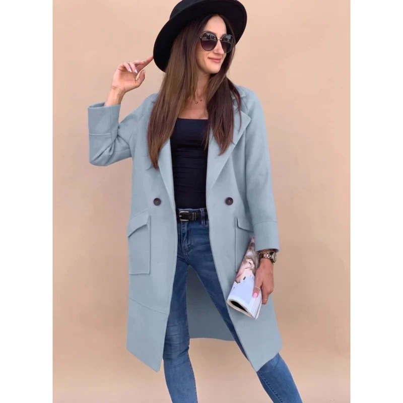 Wiebke | Damen Trenchcoat in Langer Form mit Kragen, Knöpfen und Taschen