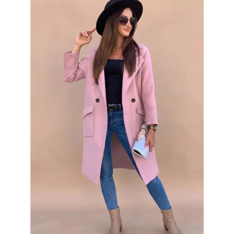 Wiebke | Damen Trenchcoat in Langer Form mit Kragen, Knöpfen und Taschen