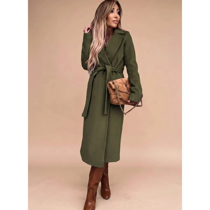 Amadea | Damen Winterjacke mit Taillengürtel, Langarm und Kragen