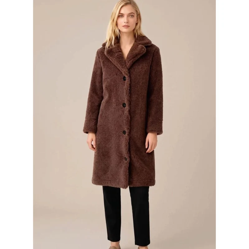 Auguste | Damen Winterjacke mit Teddy-Oberfläche, Kragen und Knöpfen