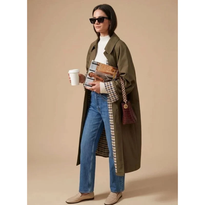 Damaris | Damen Langer Trenchcoat mit Kragen, Knöpfen und Taschen