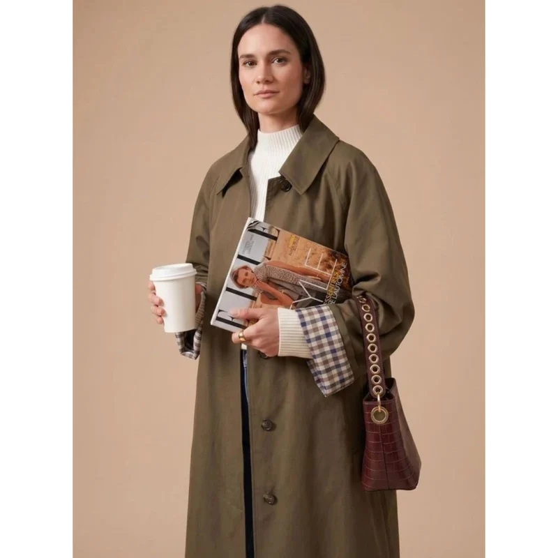 Damaris | Damen Langer Trenchcoat mit Kragen, Knöpfen und Taschen