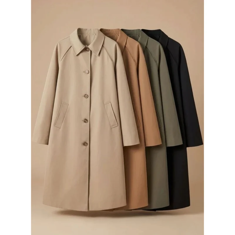Damaris | Damen Langer Trenchcoat mit Kragen, Knöpfen und Taschen
