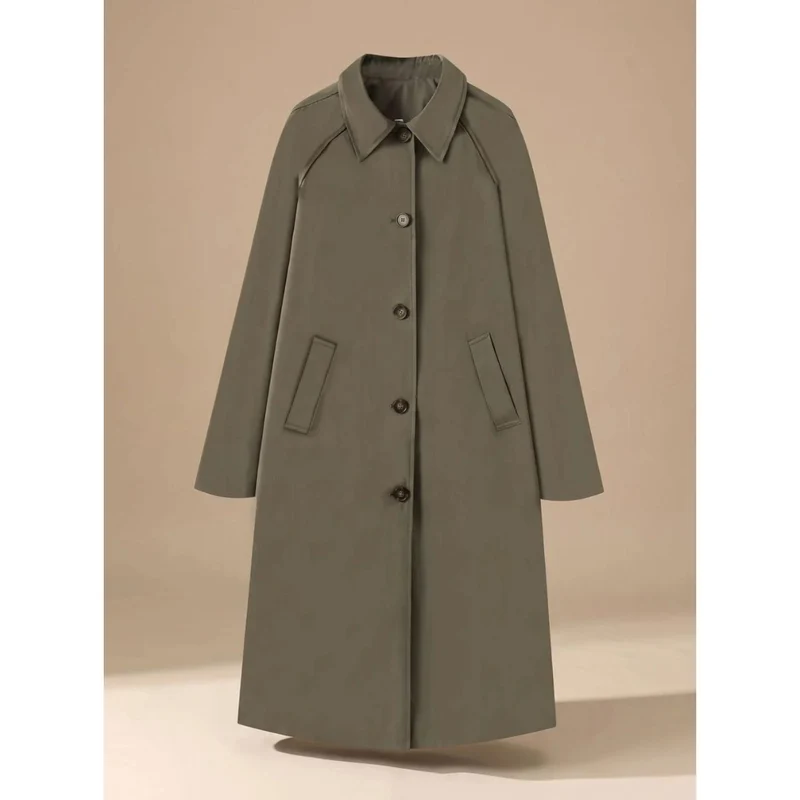 Damaris | Damen Langer Trenchcoat mit Kragen, Knöpfen und Taschen