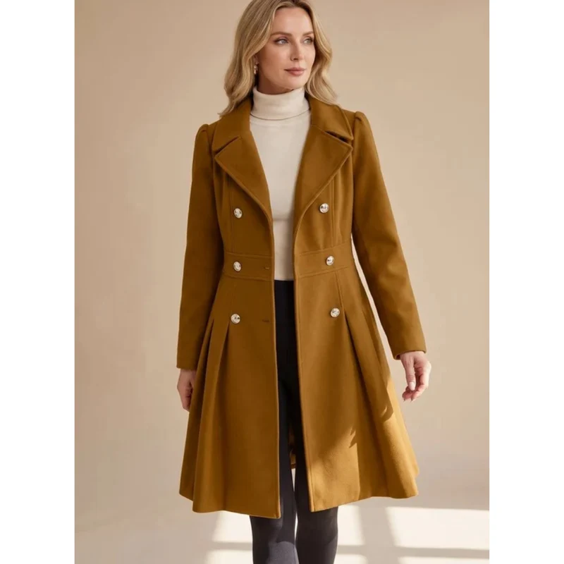 Bernadette | Damen Winterjacke mit Taillengürtel, Knöpfen und Reverskragen