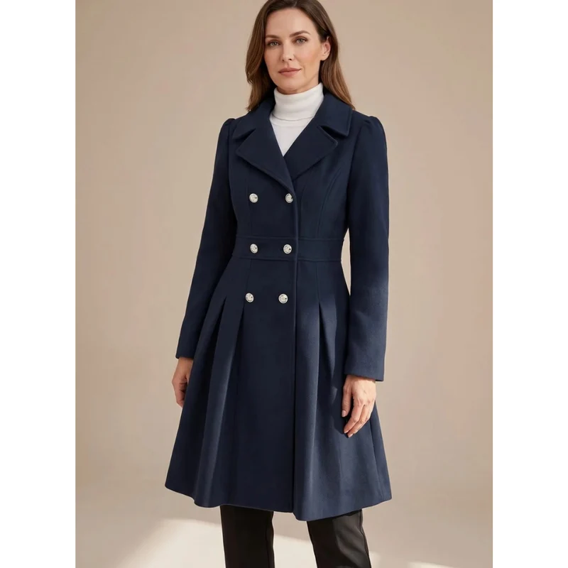 Bernadette | Damen Winterjacke mit Taillengürtel, Knöpfen und Reverskragen