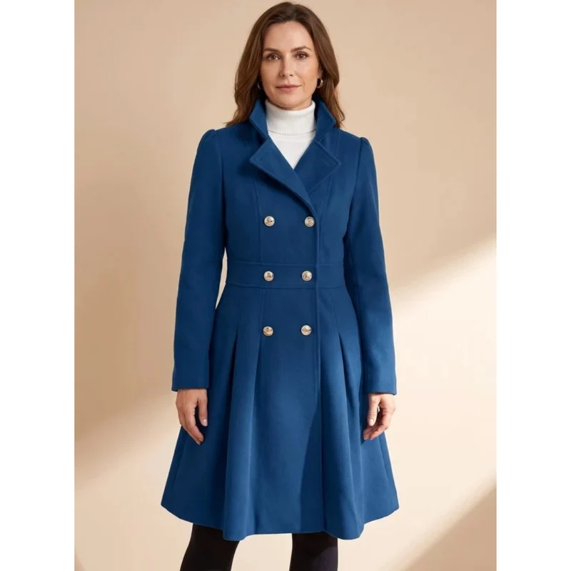 Bernadette | Damen Winterjacke mit Taillengürtel, Knöpfen und Reverskragen
