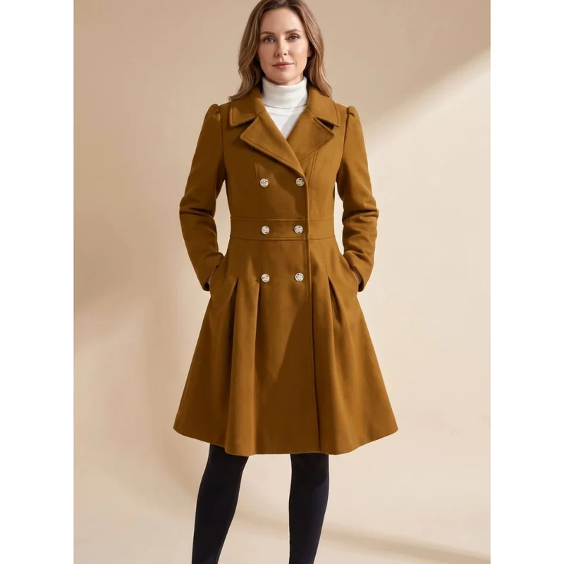 Bernadette | Damen Winterjacke mit Taillengürtel, Knöpfen und Reverskragen