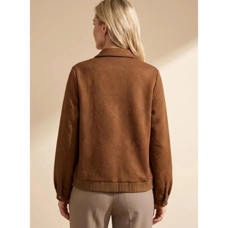 Solveig | Damen Braune Jacke mit Langarm, Taschen und Reißverschluss