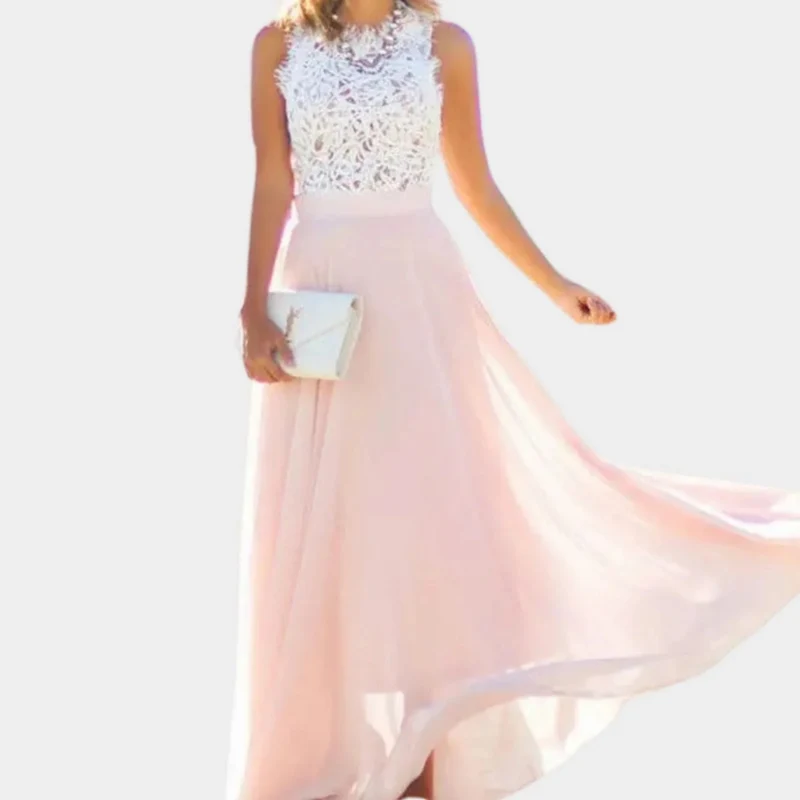 Irena | Damen Rosa Cocktailkleid mit Spitze und Chiffon in langer Ausführung