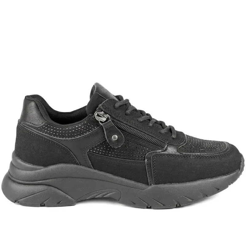 Casual Cushioned Zip & Lace Trainers - WOIL43025 / 329 296 - Black