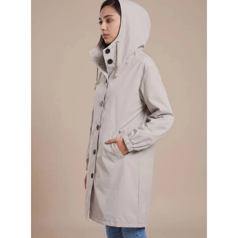 Odette | Damen Wasserdichte Regenjacke mit Kapuze, Langarm und Knöpfen