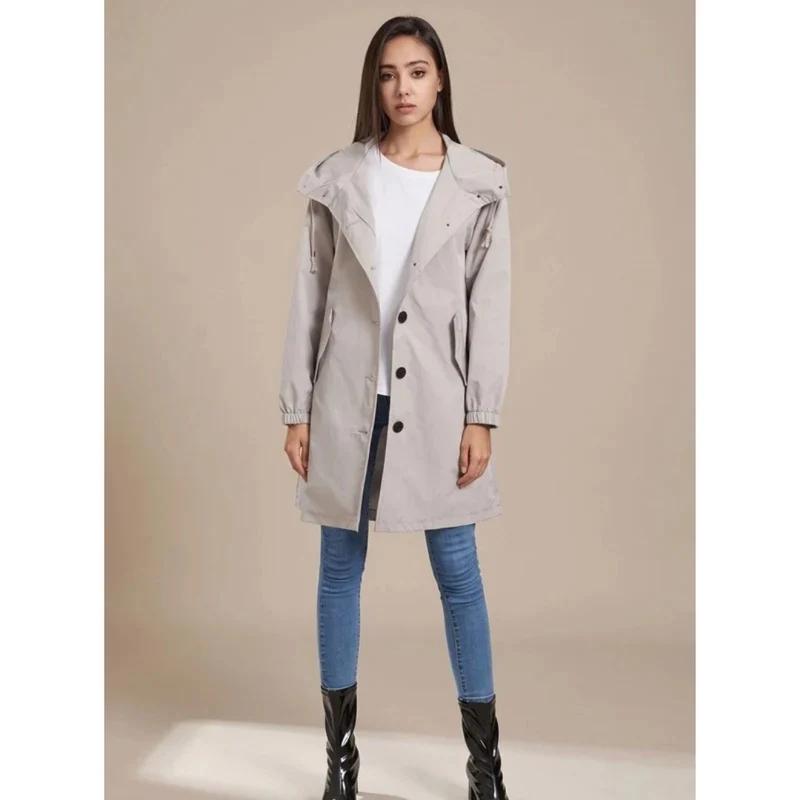 Odette | Damen Wasserdichte Regenjacke mit Kapuze, Langarm und Knöpfen