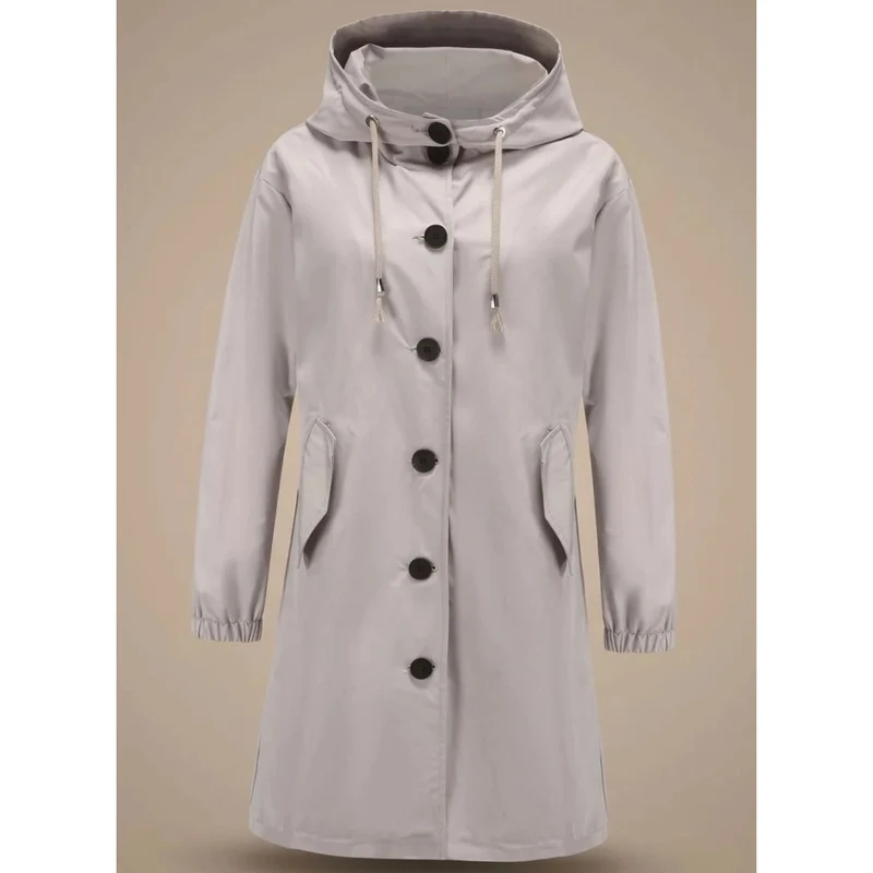 Odette | Damen Wasserdichte Regenjacke mit Kapuze, Langarm und Knöpfen