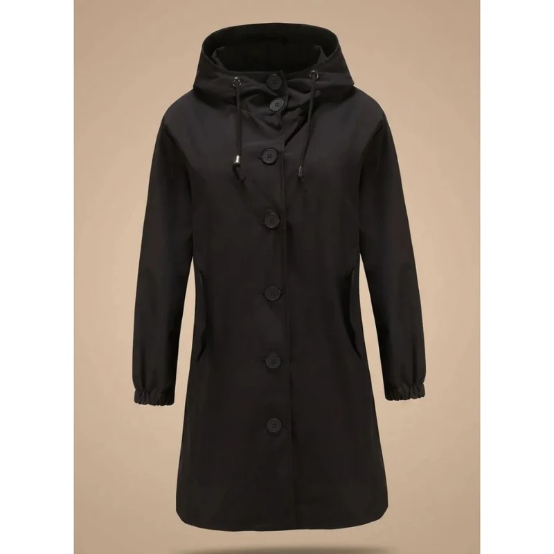 Odette | Damen Wasserdichte Regenjacke mit Kapuze, Langarm und Knöpfen